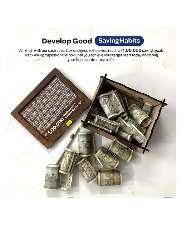 Wooden Fund Tracker Savings Box - Millionaire Challenge Game - Piggy bank