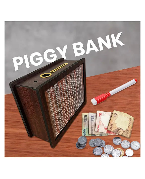 Wooden Fund Tracker Savings Box - Millionaire Challenge Game - Piggy bank