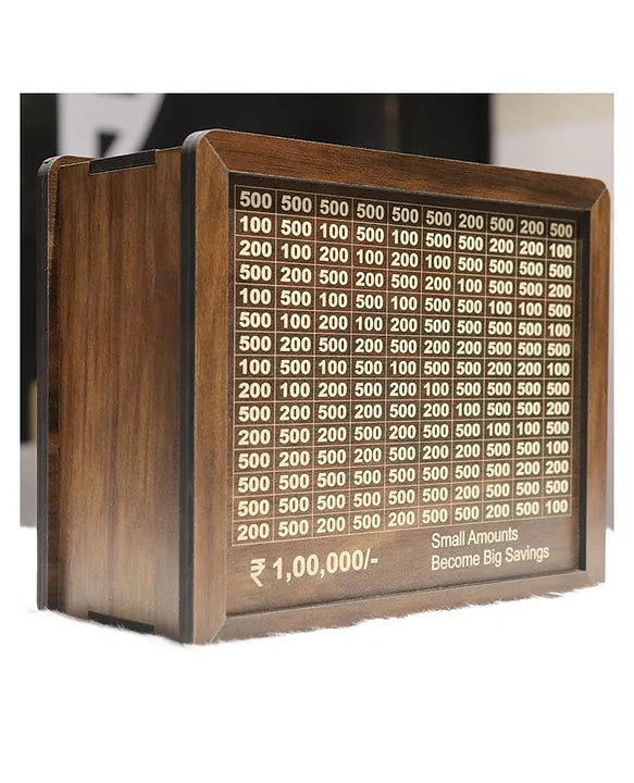 Wooden Fund Tracker Savings Box - Millionaire Challenge Game - Piggy bank