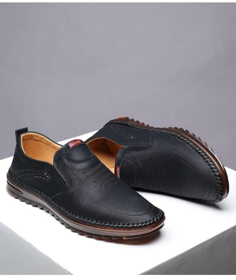 Men’s Casual Black Slip-On Loafers – Comfortable Leatherette Driving Shoes