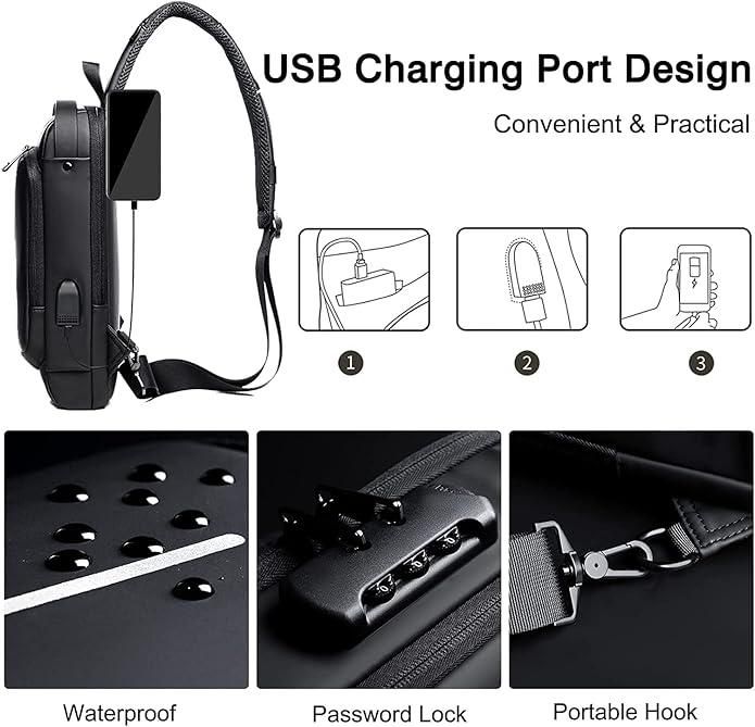Lightweight Anti-Theft Sling Backpack with USB Charging Port