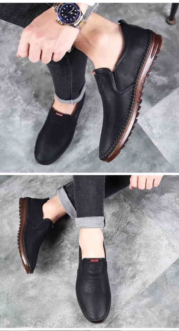 Men’s Casual Black Slip-On Loafers – Comfortable Leatherette Driving Shoes