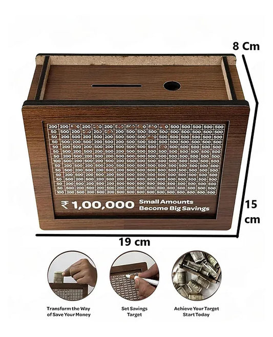 Wooden Fund Tracker Savings Box - Millionaire Challenge Game - Piggy bank