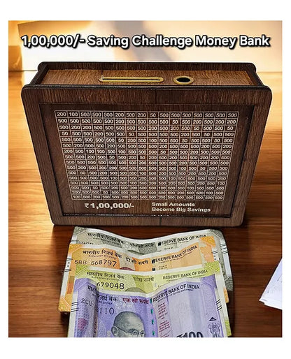 Wooden Fund Tracker Savings Box - Millionaire Challenge Game - Piggy bank