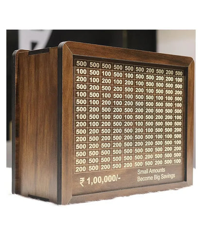 Wooden Fund Tracker Savings Box - Millionaire Challenge Game - Piggy bank