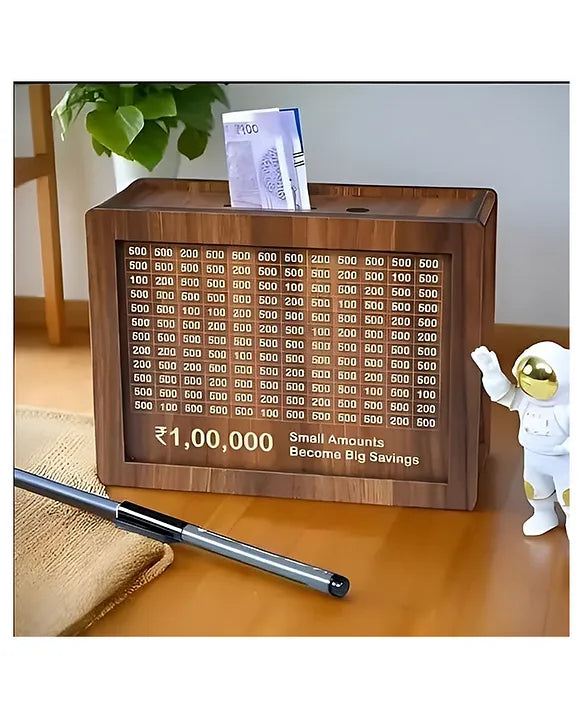 Wooden Money Piggy Bank, Money Box, Coin Box with Carved Design for Kids Children, Savings Challenge Box, Cashbox, Cash Vault Wooden Savings Box, Wooden Coin Box For Kids Wooden Money Bank Kids Toys