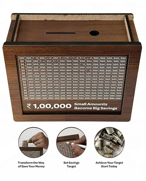 Wooden Money Piggy Bank, Money Box, Coin Box with Carved Design for Kids Children, Savings Challenge Box, Cashbox, Cash Vault Wooden Savings Box, Wooden Coin Box For Kids Wooden Money Bank Kids Toys