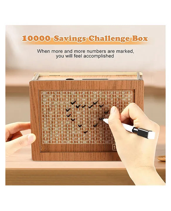 Wooden Money Piggy Bank, Money Box, Coin Box with Carved Design for Kids Children, Savings Challenge Box, Cashbox, Cash Vault Wooden Savings Box, Wooden Coin Box For Kids Wooden Money Bank Kids Toys