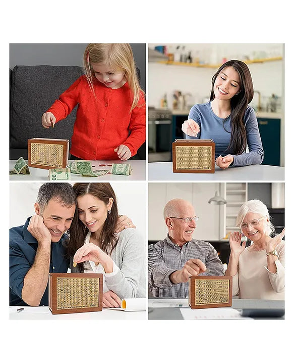 Wooden Money Piggy Bank, Money Box, Coin Box with Carved Design for Kids Children, Savings Challenge Box, Cashbox, Cash Vault Wooden Savings Box, Wooden Coin Box For Kids Wooden Money Bank Kids Toys