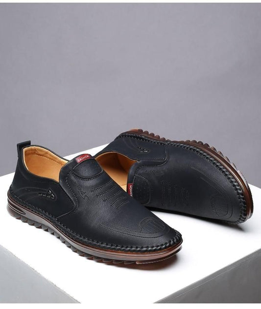 Men’s Casual Black Slip-On Loafers – Comfortable Leatherette Driving Shoes