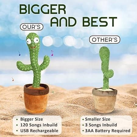 USB Rechargeable Dancing Cactus Toy – Singing & Talking Plush for Kids