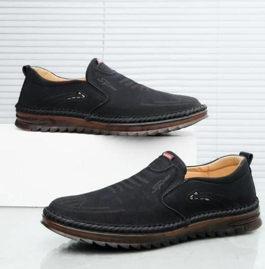 Men’s Casual Black Slip-On Loafers – Comfortable Leatherette Driving Shoes