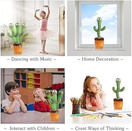 USB Rechargeable Dancing Cactus Toy – Singing & Talking Plush for Kids