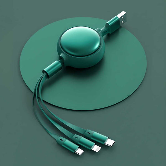 3-in-1 Retractable USB Charging Cable – Fast Charging Multi-Device Cable (Type-C, Lightning, Micro USB)