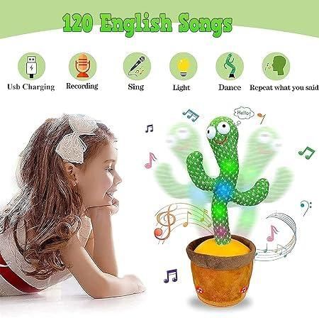 USB Rechargeable Dancing Cactus Toy – Singing & Talking Plush for Kids