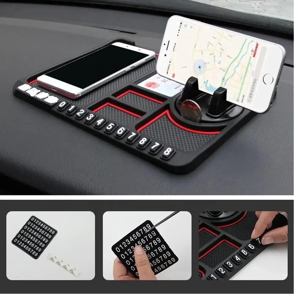 Anti-Slip Car Dashboard Mat with Phone Holder and Parking Number Plate