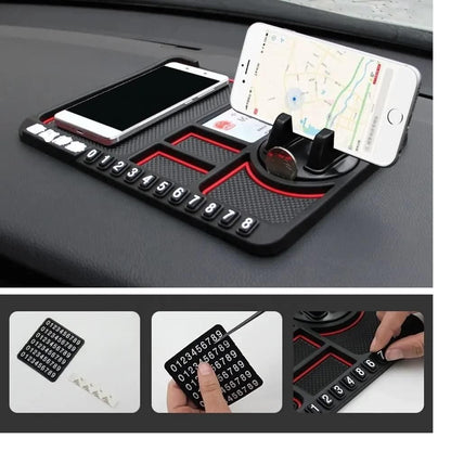 Anti-Slip Car Dashboard Mat with Phone Holder and Parking Number Plate