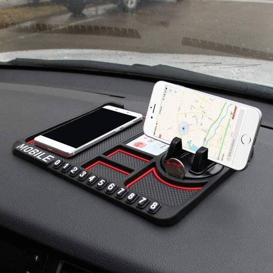 Anti-Slip Car Dashboard Mat with Phone Holder and Parking Number Plate
