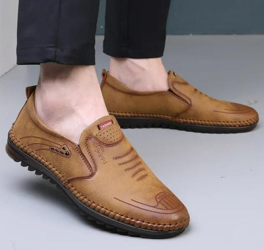 Men’s Casual Brown Slip-On Loafers – Comfortable Leatherette Driving Shoes