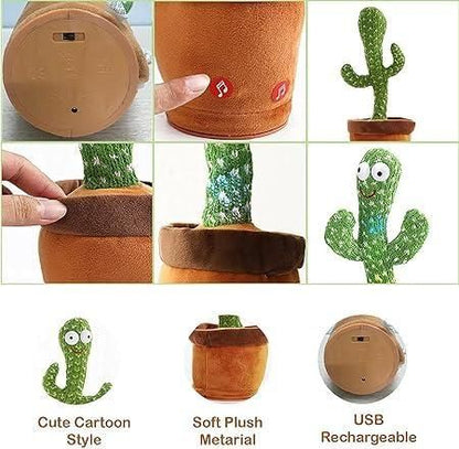 USB Rechargeable Dancing Cactus Toy – Singing & Talking Plush for Kids