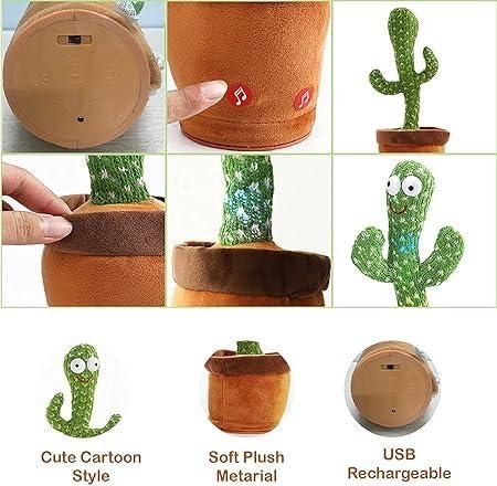 USB Rechargeable Dancing Cactus Toy – Singing & Talking Plush for Kids