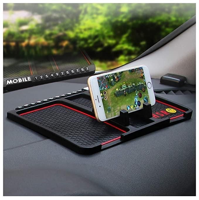 Anti-Slip Car Dashboard Mat with Phone Holder and Parking Number Plate