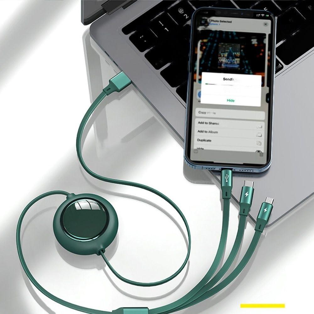 3-in-1 Retractable USB Charging Cable – Fast Charging Multi-Device Cable (Type-C, Lightning, Micro USB)