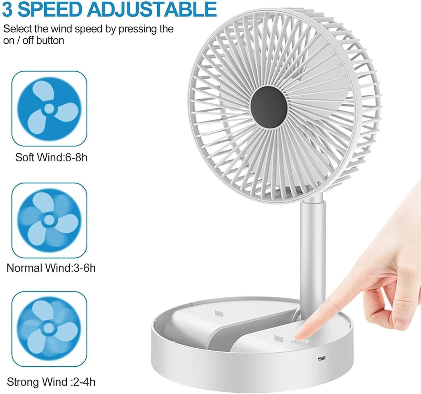 Portable Folding Table Fan – Rechargeable, Adjustable, and Quiet Cooling Fan for Home & Office