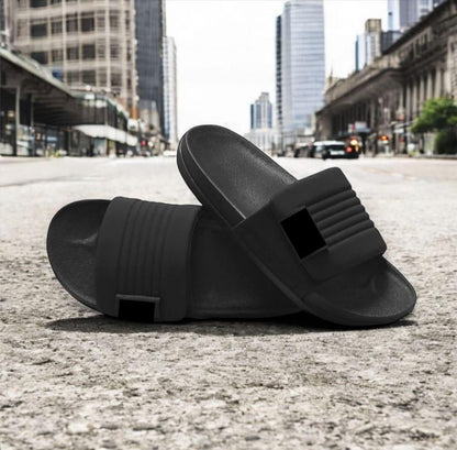 Men’s Comfortable Black Slide Sandals – Anti-Slip Casual Slippers