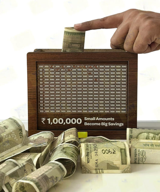 Wooden Fund Tracker Savings Box - Millionaire Challenge Game - Piggy bank